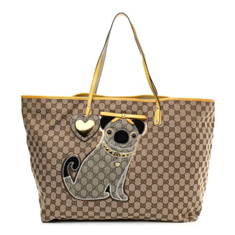 gucci pug purse|GUCCI GG Monogram Patent Oliver Pug Tote Yellow Beige .